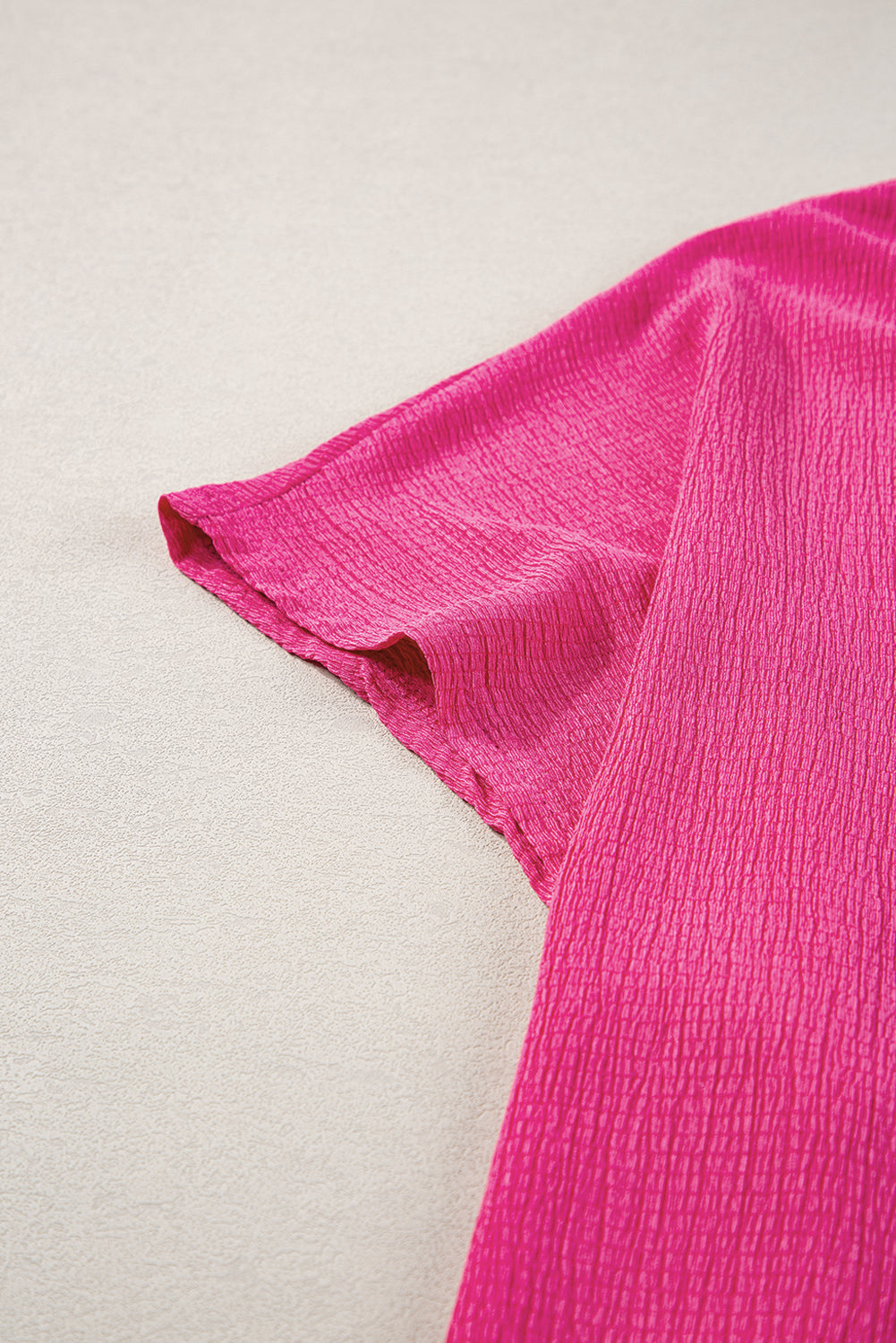 Bubble Hem Bright Pink V Neck Plus Size Top