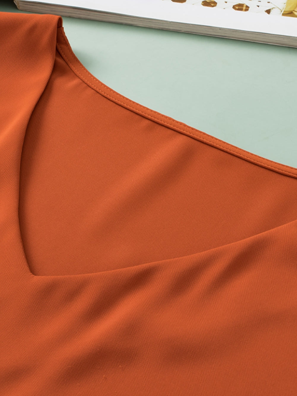 Golden Flame Wrap Sleeve V-Neck Plus Size Blouse