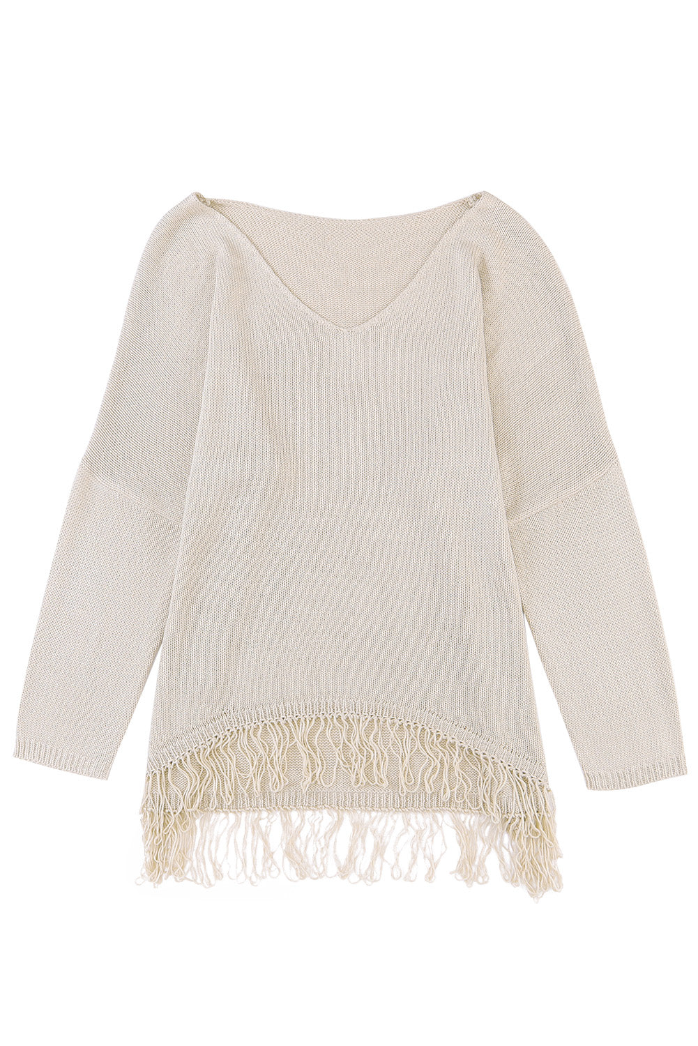 Khaki Knit Sweater with Fringe Detail for Casual Chic