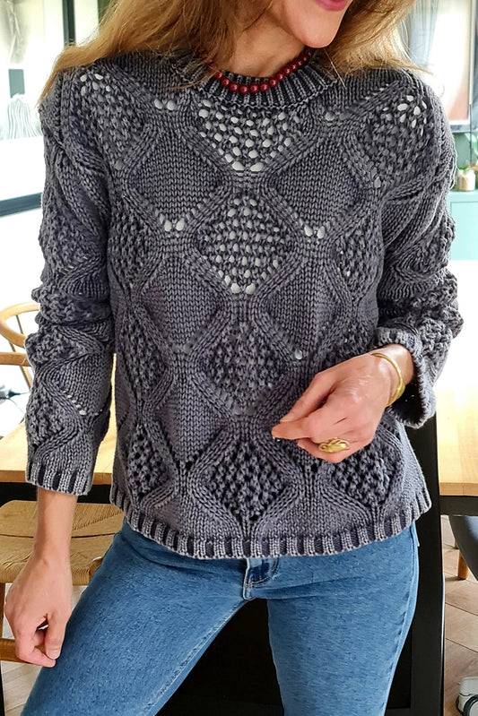 Wild Wind Hollowed Texture Geometric Knit Pullover Sweater