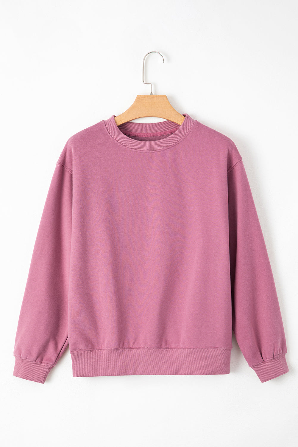 Meadow Mauve Solid Fleece Lined Drop Shoulder Terry Sweatshirt