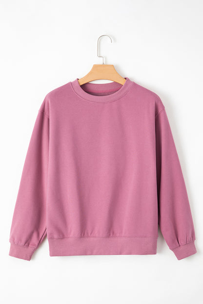Meadow Mauve Solid Fleece Lined Drop Shoulder Terry Sweatshirt