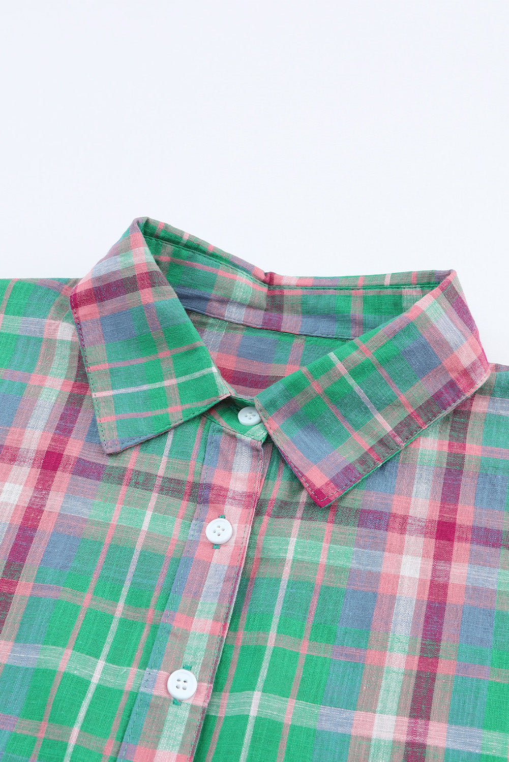 Green Plaid Split Detail Button Down Shirt