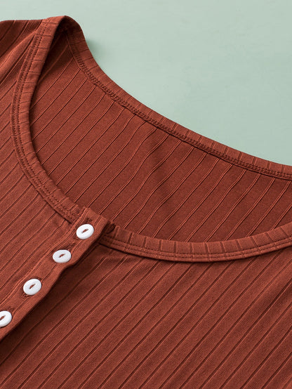 Chestnut Plus Size Ribbed Knit Henley Tee