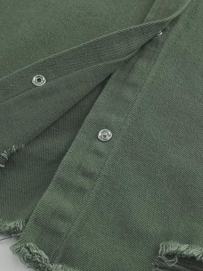 Green Distressed Cotton Shacket