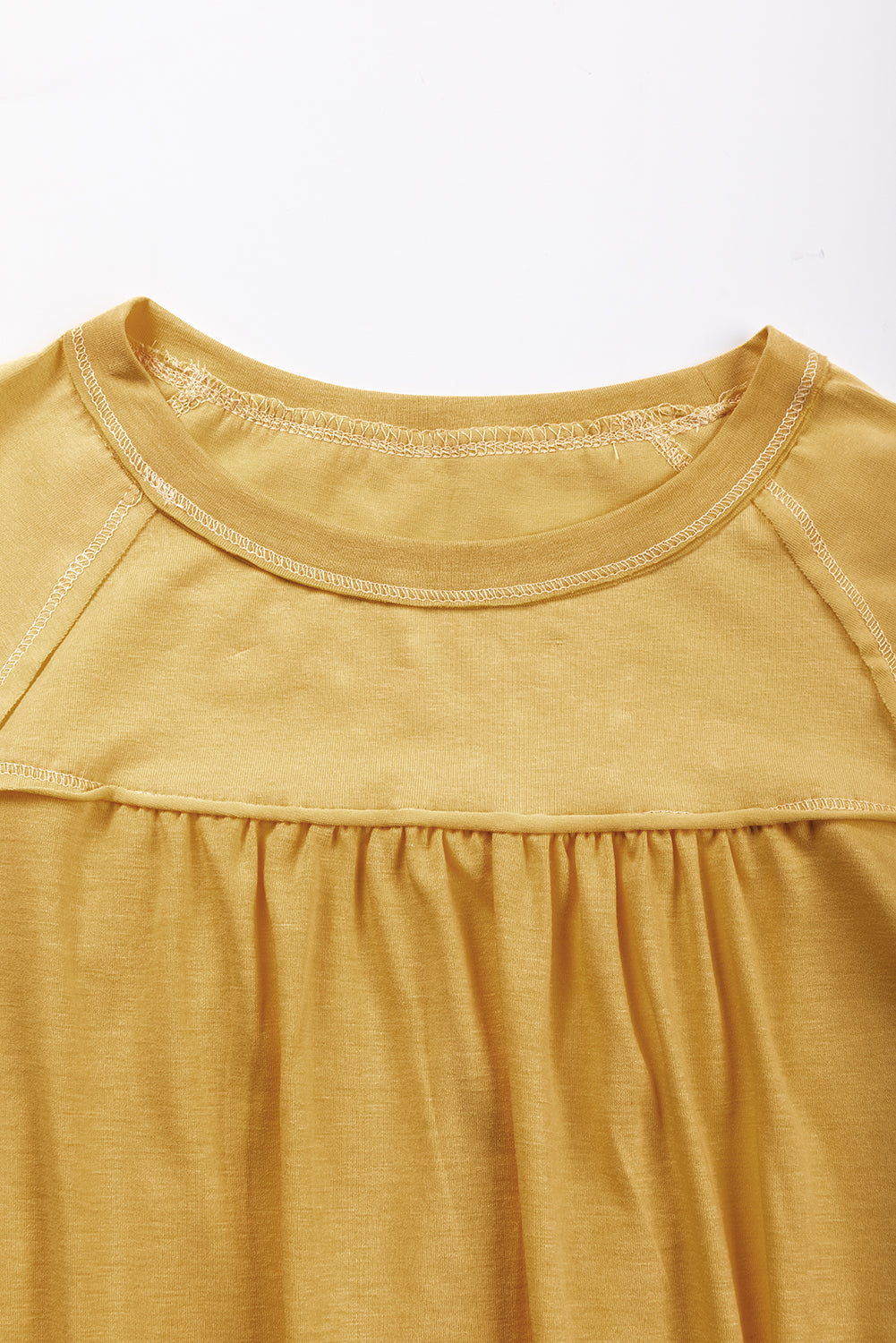 Floral Print Beige Colorblock Balloon Sleeve Top with Exposed Seams