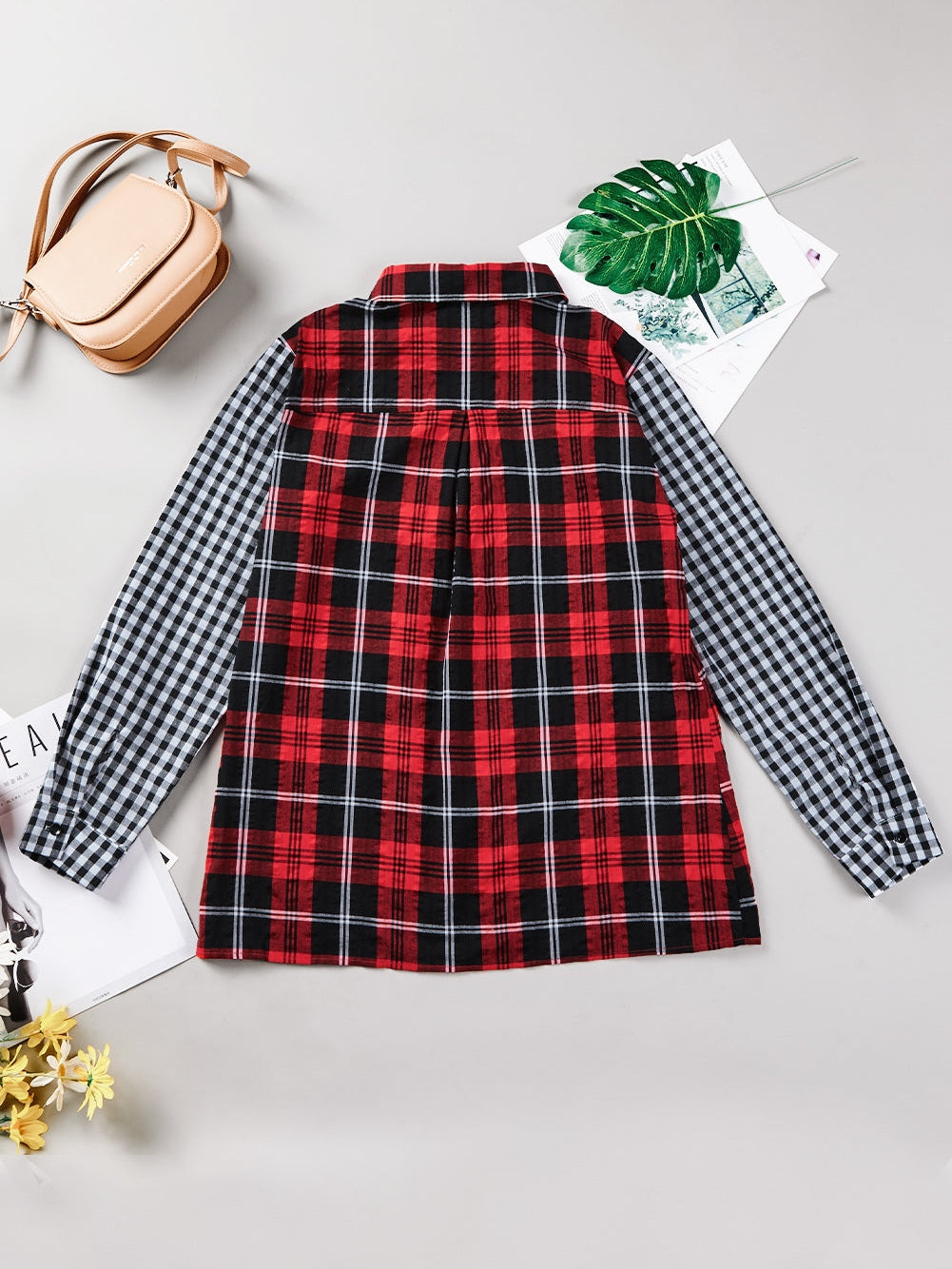 Fiery Red Buffalo Plaid Long Sleeve Shirt with Colorful Pockets