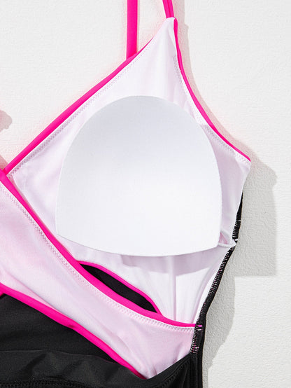 Flirty Rose Red Colorblock Cutout Monokini