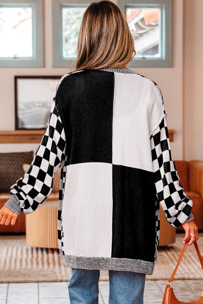 black checkered cardigan