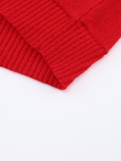 Festive Crimson Turtleneck Embroidered Letter Sweater