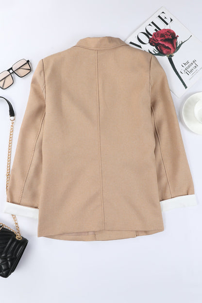 Apricot Buttoned Lapel Collar Blazer with Pocket