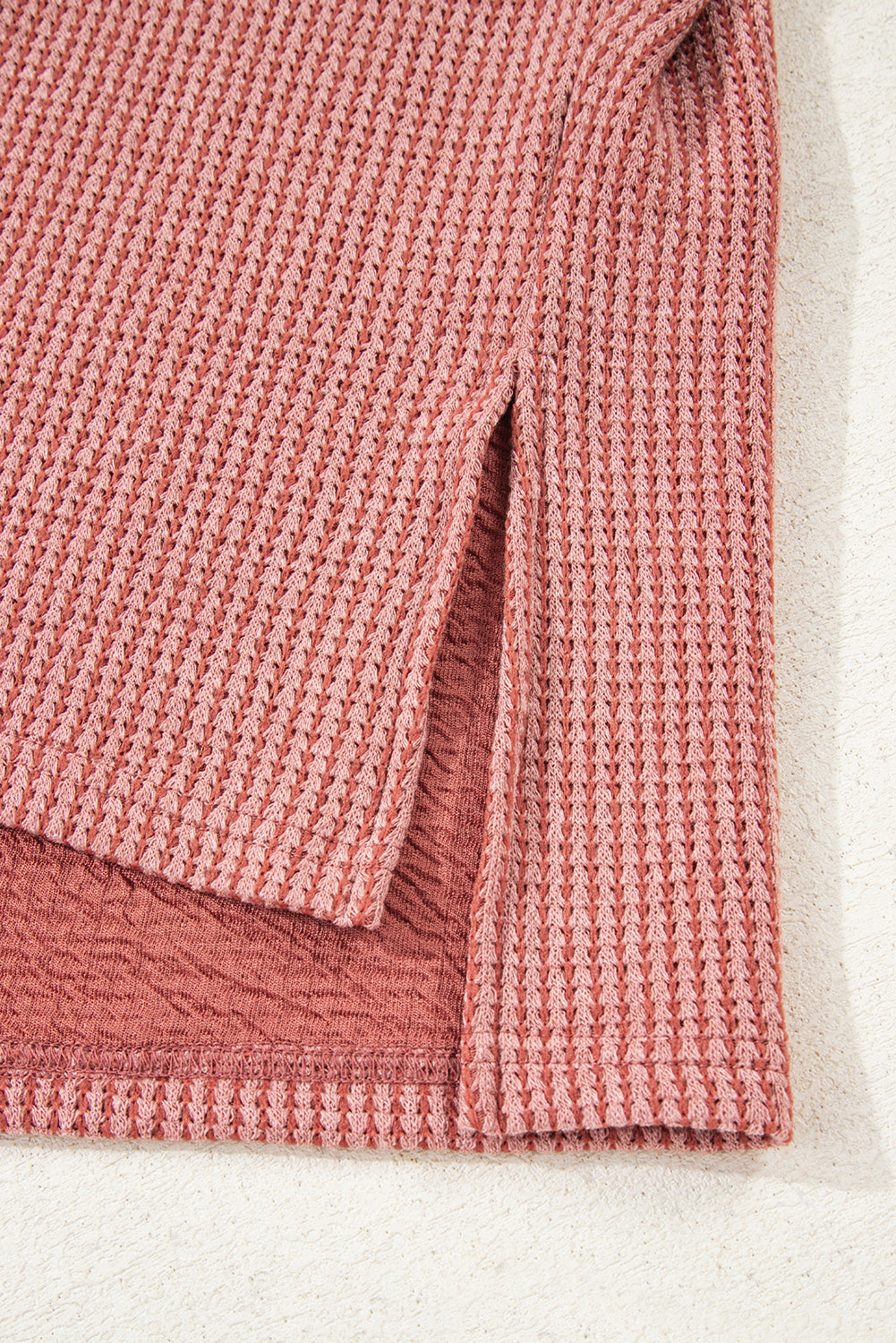 Mineral Red Textured Knit Loose V Neck Tunic Top with Slits