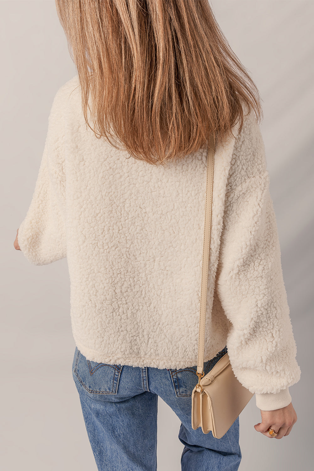 Jet Stream MERRY CHRISTMAS Colorful Letter Embroidery Quarter Zip Sherpa Sweatshirt