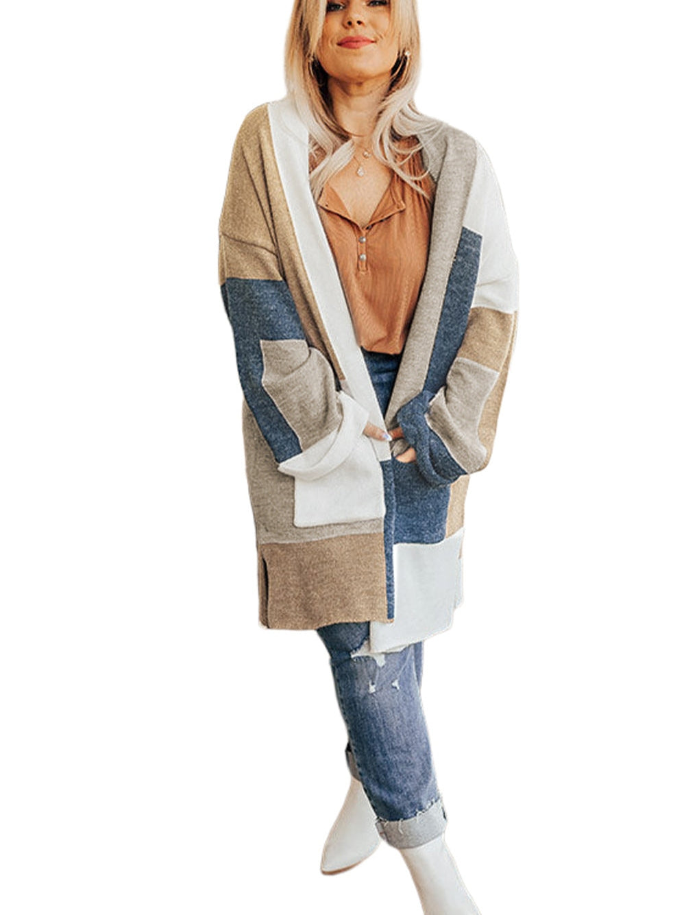 Colorblock Knit Cardigan for Curvy Figures