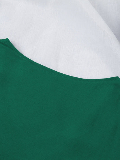 Green Sheer Flare Sleeve V Neck Casual Blouse