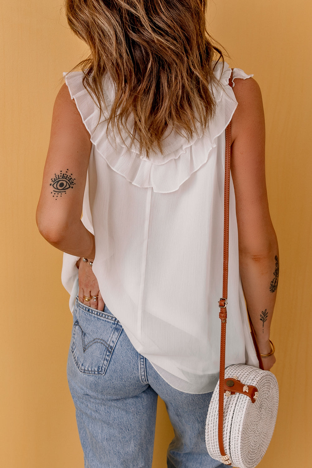 Elegant White Chiffon Ruffle Tank Top