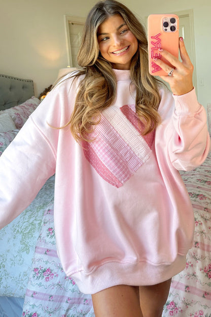 Light Pink Sweetheart Patchwork Mockneck Oversize Sweatshirt