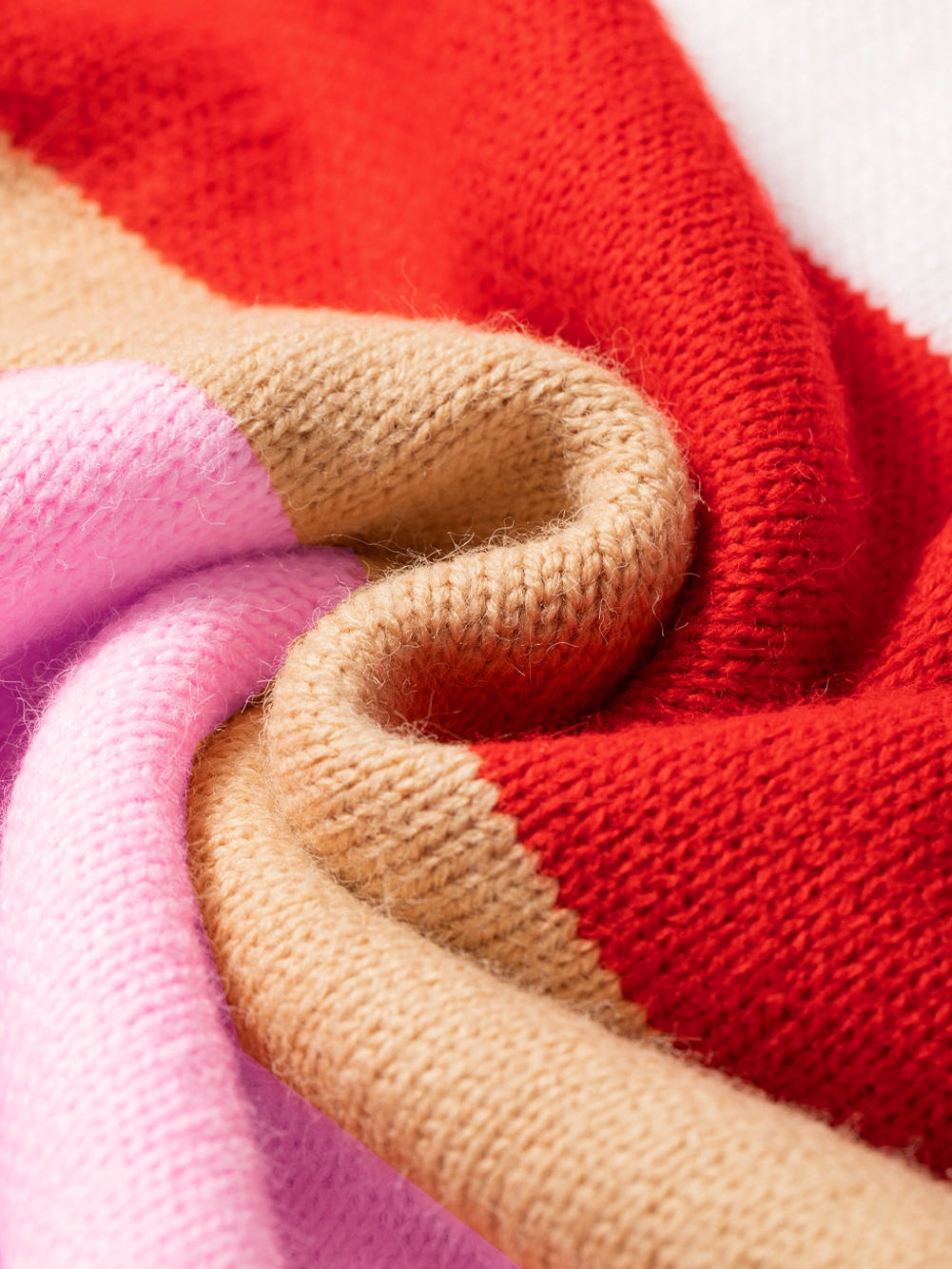 Fiery Red Mix Horizon Stripes Dolman Sleeve Pullover Sweater