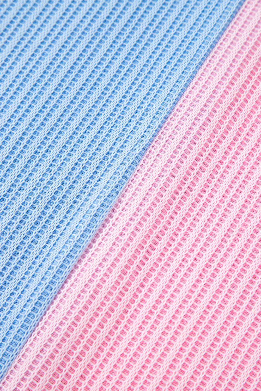 Multicolour Color Block Patchwork Waffle Knit Collar Button Neck Long Sleeve Top