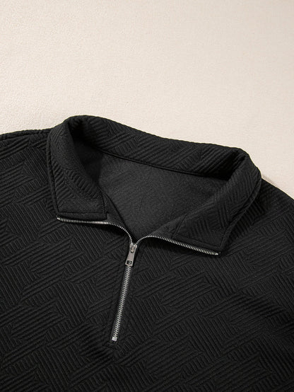 Chic Black Ruffle Sleeve Quarter Zip Top with Wide Leg Pants Set