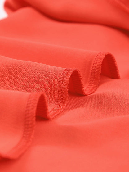 Fiery Crimson V Neck Blouse with Flare Sleeves