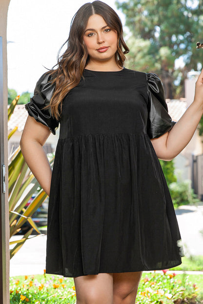 Curvy Black Swing Dress with Half Puff Sleeves