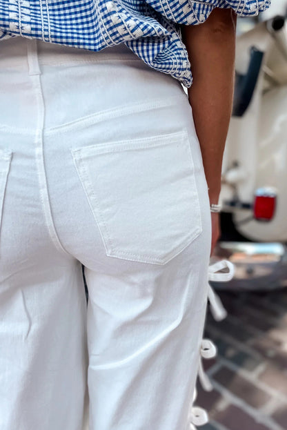 White Bow Knot Side Detail Straight Leg Loose Jeans