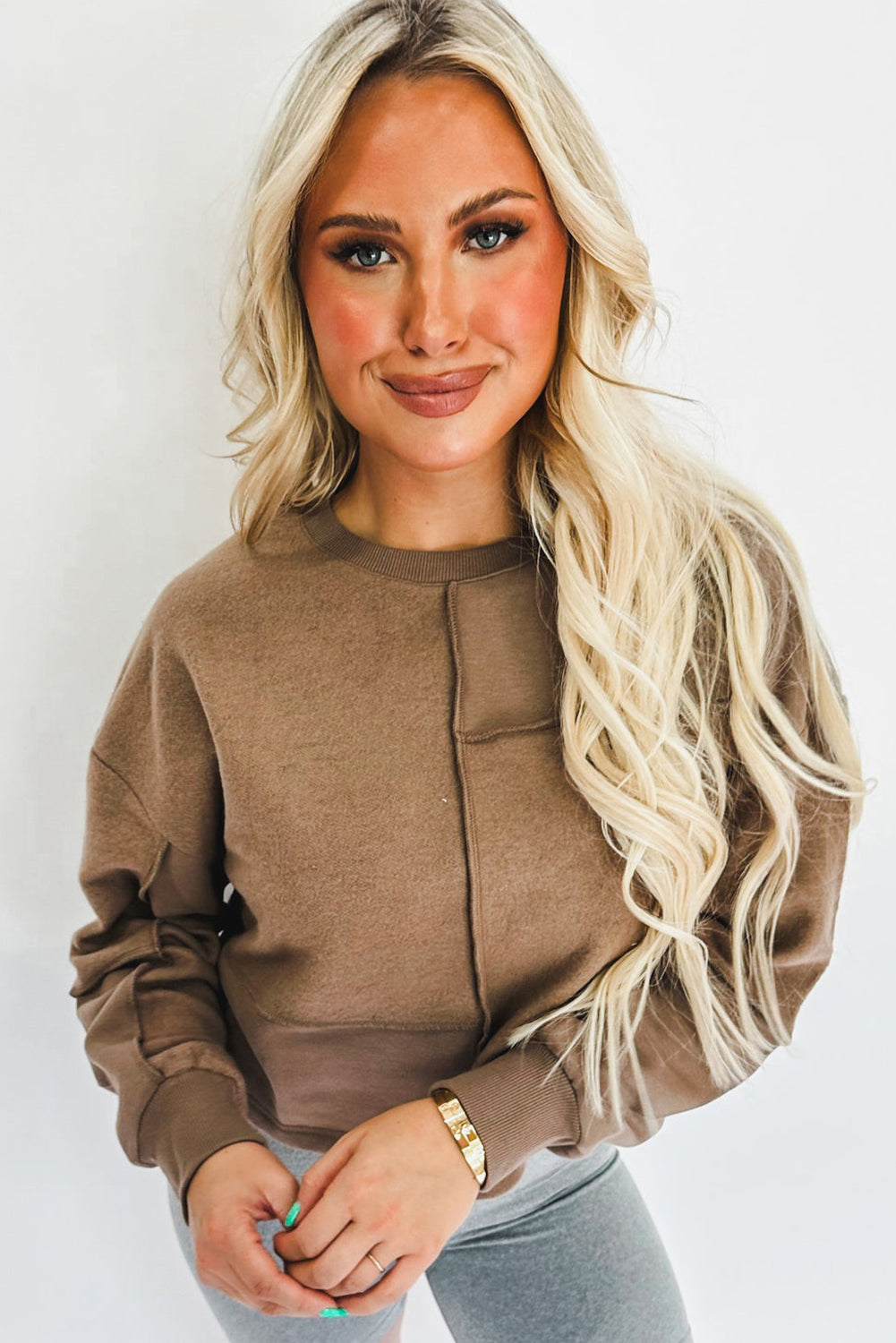 Exposed Seam Coffee Pullover Sweatshirt