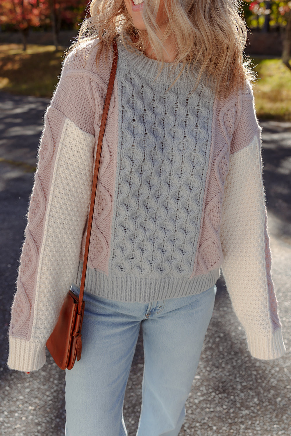 Gray Mixed Textured Colorblock Sweater