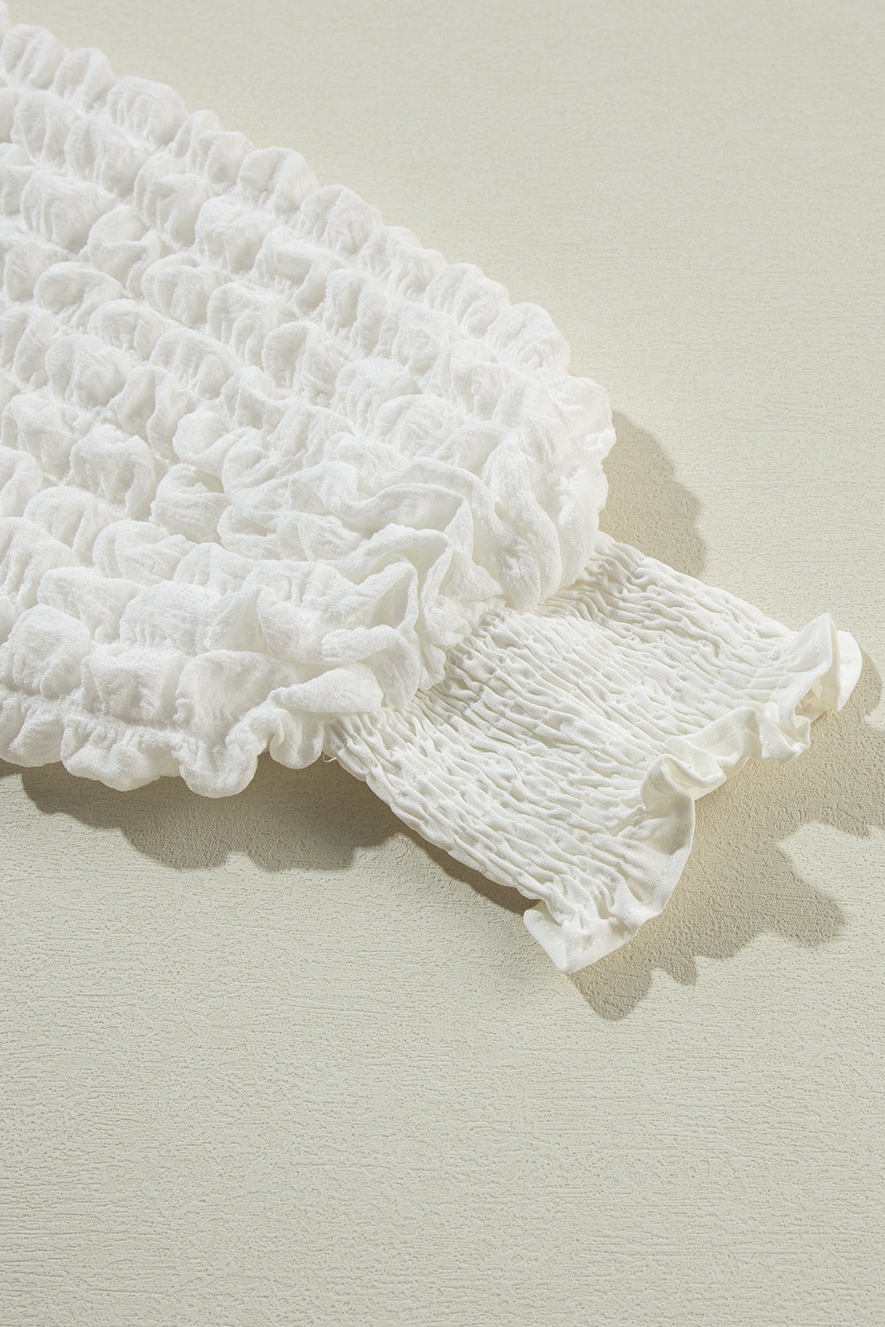 Ivory Smocked Mock Neck Puff Sleeve Blouse