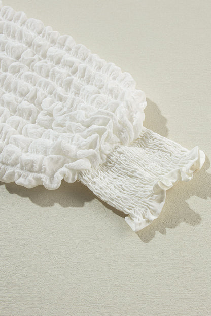 Ivory Smocked Mock Neck Puff Sleeve Blouse
