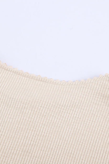 Beige Crochet Lace Hem Sleeve Button Top