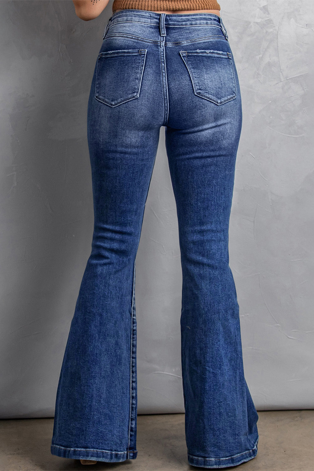 Vintage Washed Blue Flared Denim Jeans for Plus Size Women