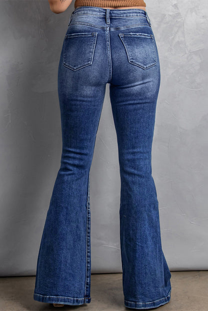 Vintage Washed Blue Flared Denim Jeans for Plus Size Women