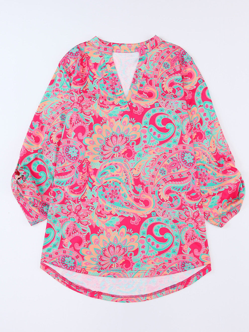Rosy Paisley Print V Neck Shift Blouse for Plus Size Comfort