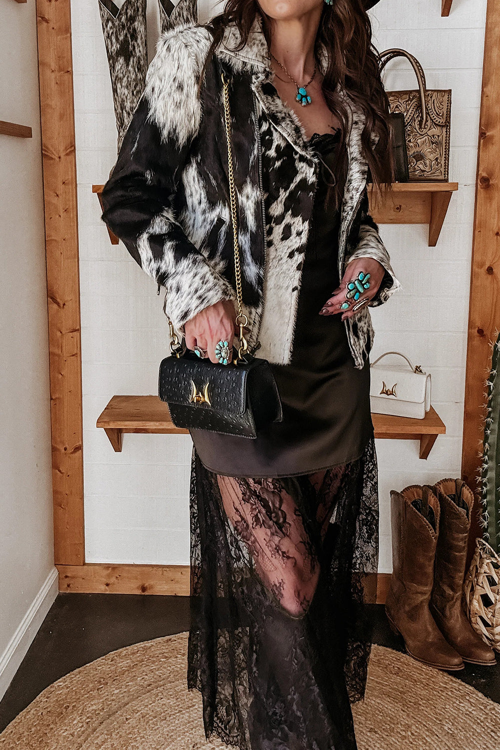 Color black Satin Lace Patchwork Spaghetti Straps Maxi Dress