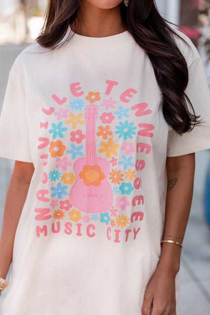 Floral Guitar Harmony Graphic Tee with Nashville Vibes