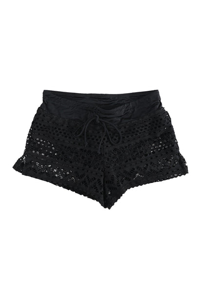Black Lace Swim Shorts with Attached Briefs