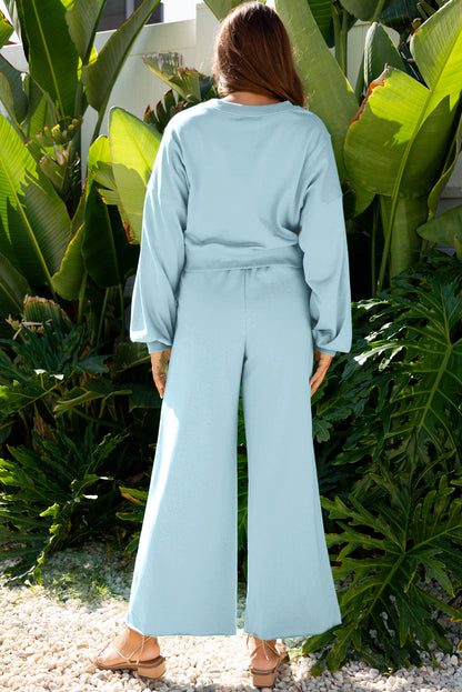 drop shoulder pullover wide leg pant set