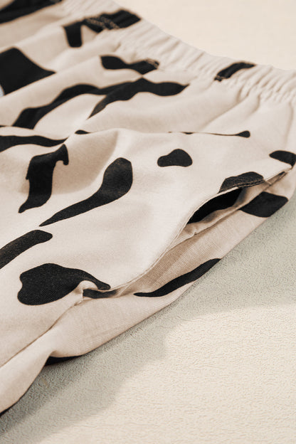 Taupe Leopard Print Plus Size Lounge Set with Tee and Shorts