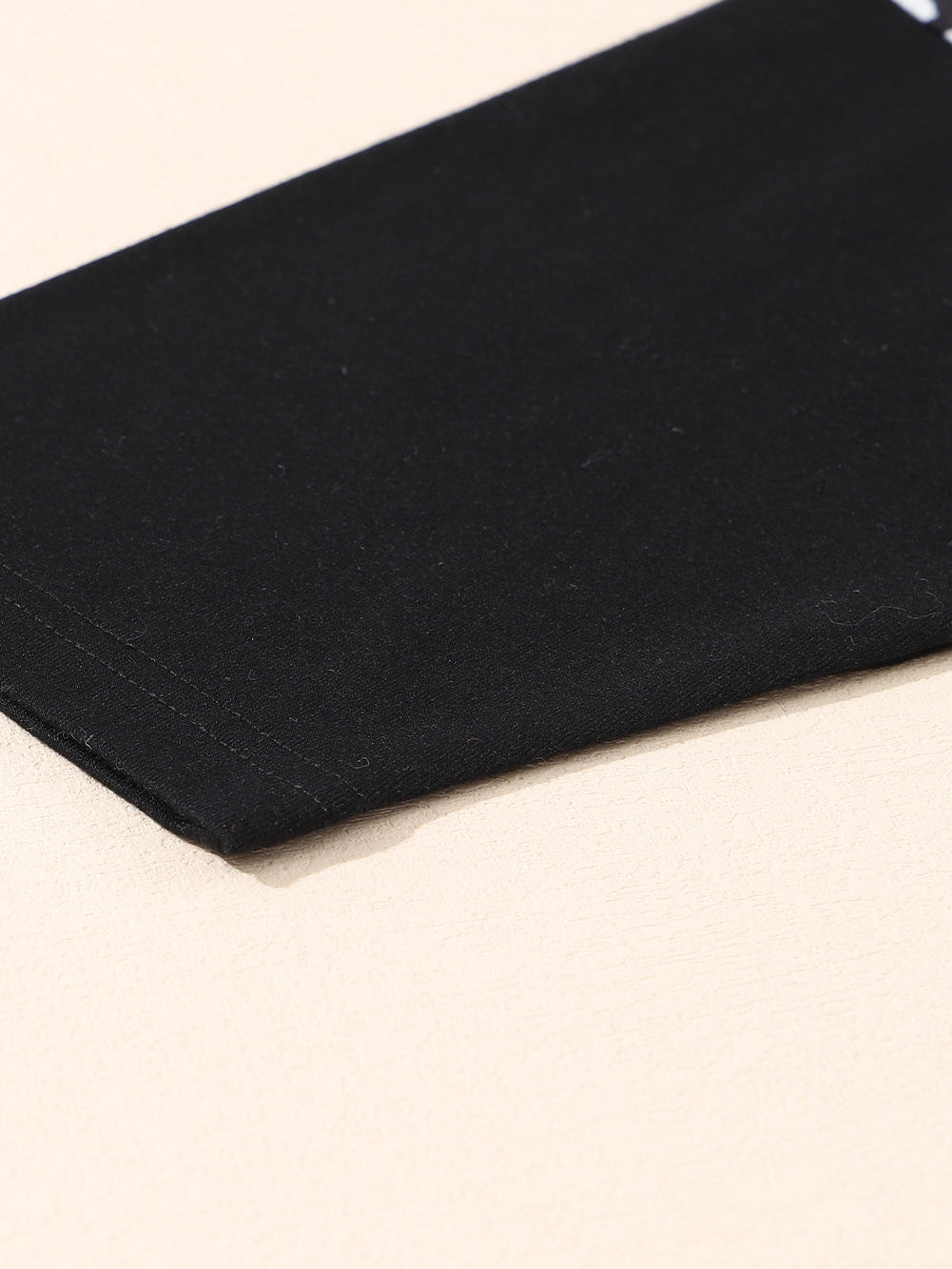 Black Plus Size Striped Leopard Patch Sleeve Ruffle Tiered Dress