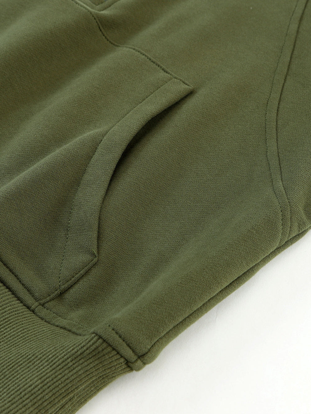 Green Ribbed Stand Collar Thumbhole Sleeve Casual Sweatshirt with Zipper