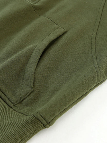 Green Ribbed Stand Collar Thumbhole Sleeve Casual Sweatshirt with Zipper