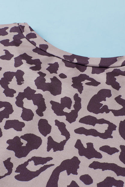 Elegant Black Leopard Print Bishop Sleeve Slit Top