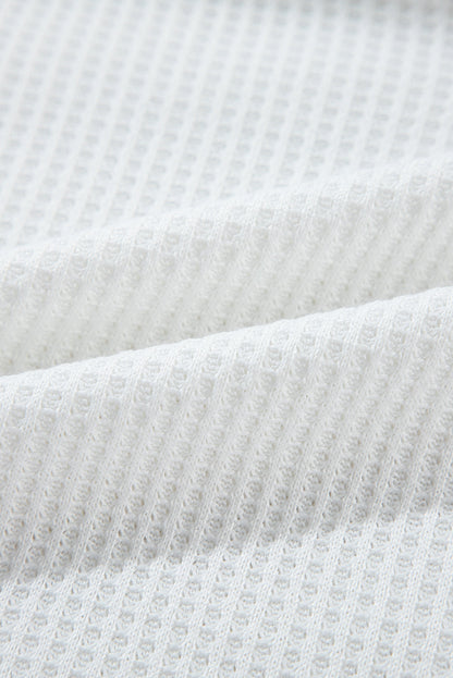 White Leopard Patchwork Turn-down Collar Waffle Top