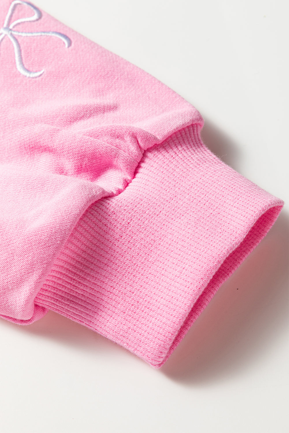 Sachet Pink Girly Bow Embroidered Detail Puff Sleeve Pullover 2pcs Short Set