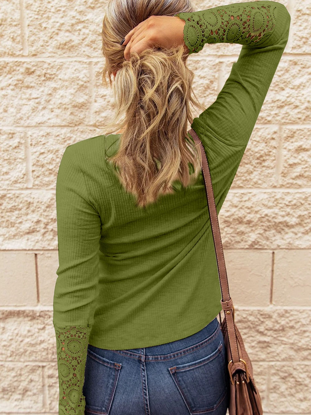 Graceful Green Crochet Lace Backless Top with Button Detail