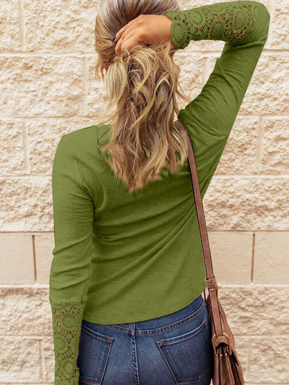 Graceful Green Crochet Lace Backless Top with Button Detail