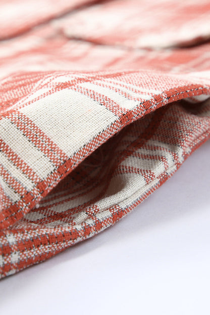 Fiery Red Plaid Print Longline Button-Up Jacket