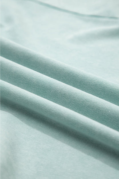 Mist Blue Mineral Wash Exposed Seam Buttoned V Neck Pullover Top